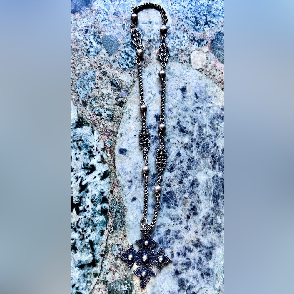 GUGLIELMO CINI STERLING SILVER VINTAGE CROSS NECKLACE